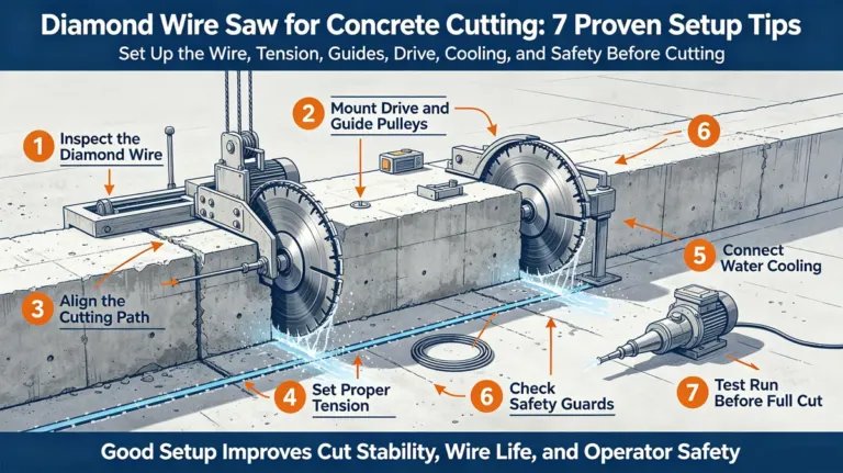 Diamond wire saw setup for concrete cutting