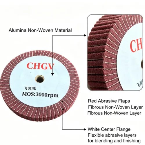 无纺布氧化铝轮毂1 Non-Woven Aluminium Oxide Flap Wheel 200x25 mm Red 320-400# for Stainless Steel