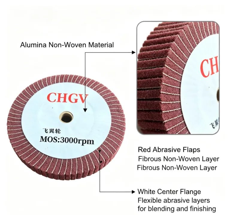 Non-Woven Aluminium Oxide Flap Wheel 200x25 mm Red 320-400# for Stainless Steel