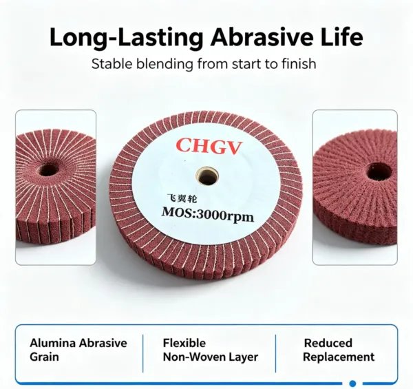 无纺布氧化铝轮毂2 Non-Woven Aluminium Oxide Flap Wheel 200x25 mm Red 320-400# for Stainless Steel