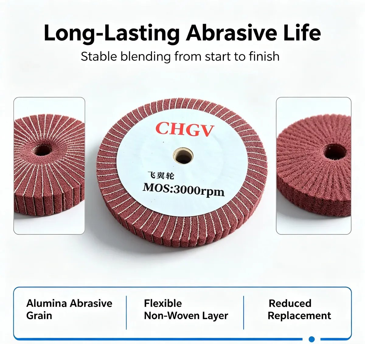 Non-Woven Aluminium Oxide Flap Wheel 200x25 mm Red 320-400# for Stainless Steel - view 2