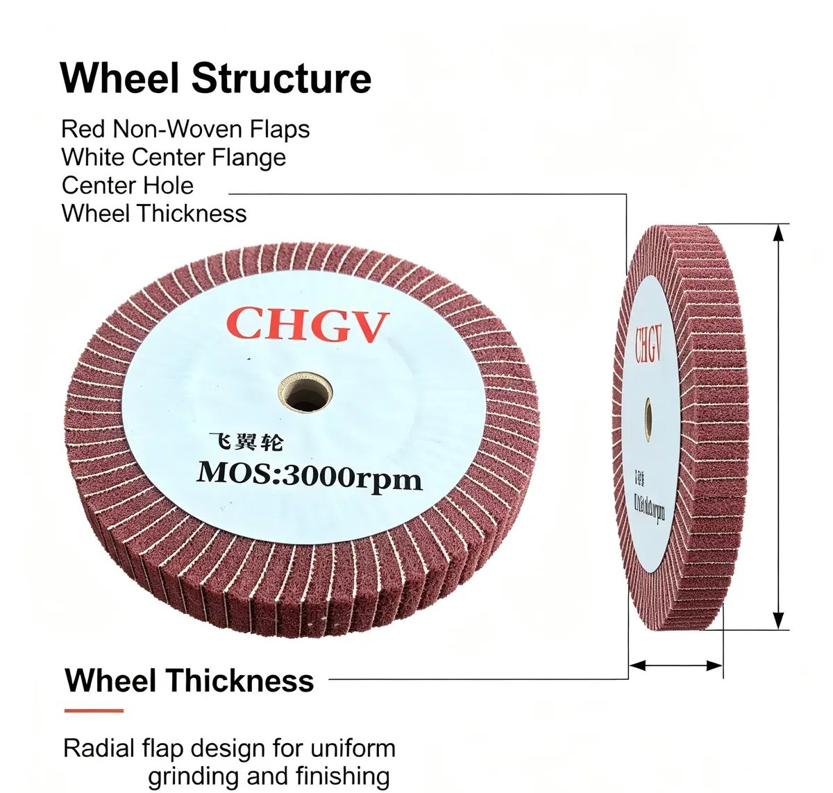 Non-Woven Aluminium Oxide Flap Wheel 200x25 mm Red 320-400# for Stainless Steel - view 3