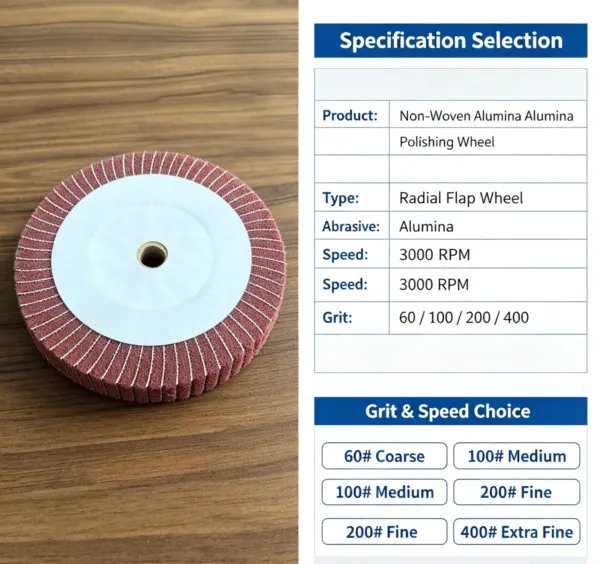无纺布氧化铝轮毂5 Non-Woven Aluminium Oxide Flap Wheel 200x25 mm Red 320-400# for Stainless Steel
