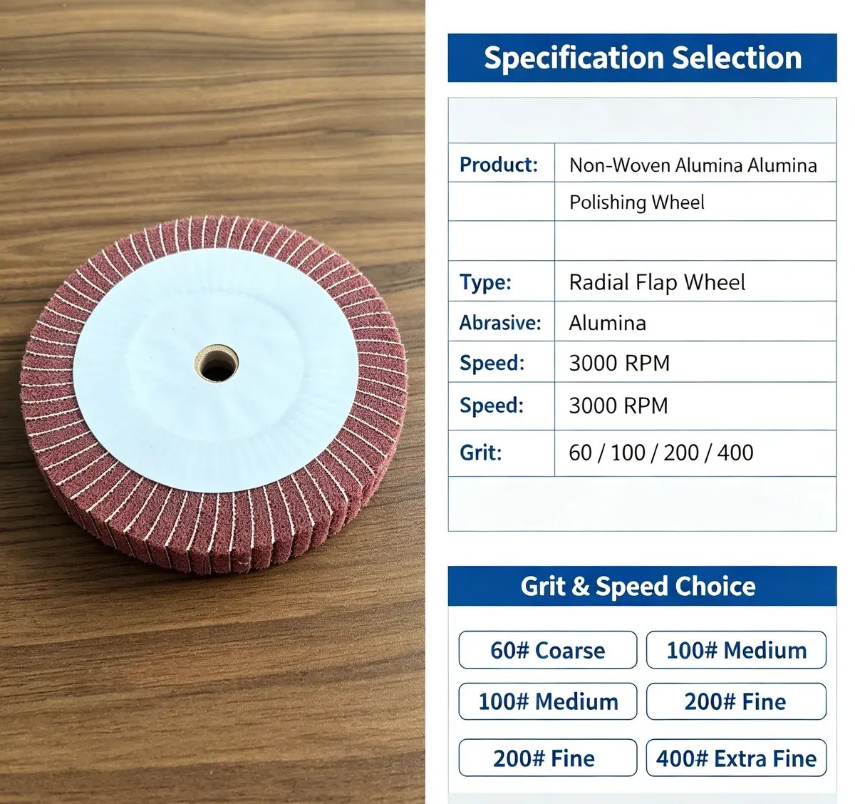 Non-Woven Aluminium Oxide Flap Wheel 200x25 mm Red 320-400# for Stainless Steel - view 5