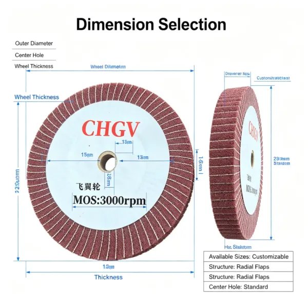 无纺布氧化铝轮毂6 Non-Woven Aluminium Oxide Flap Wheel 200x25 mm Red 320-400# for Stainless Steel