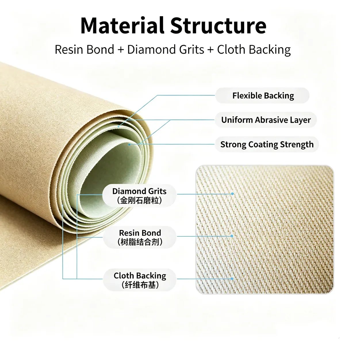 Resin Bond Diamond Sanding Cloth Abrasive Roll for Stone Processing - view 2