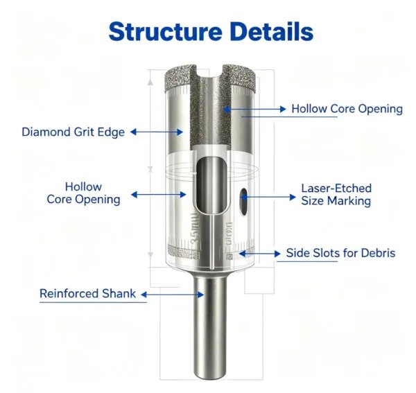 硬件金刚石钻头4 Hollow Core Diamond Drill Bit Set for Glass and Ceramic (2-19 mm)