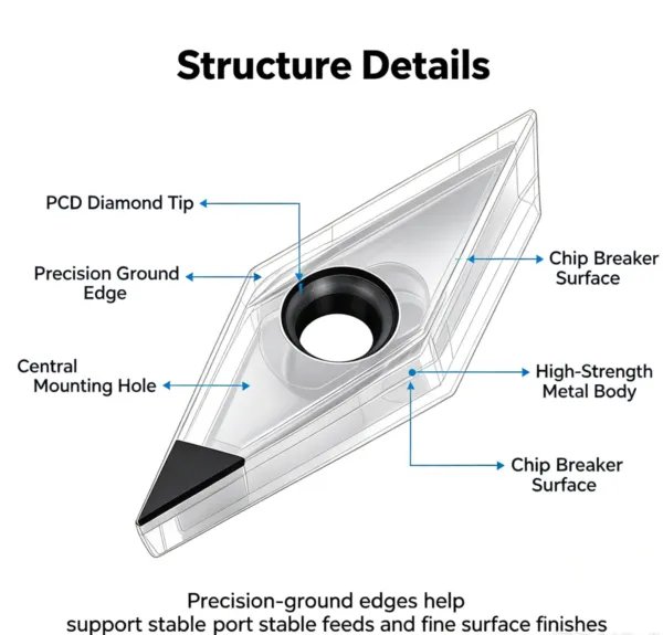 PCD Diamond Rhombus CNC Turning Insert (APKT / SEHT / VCGW Series)